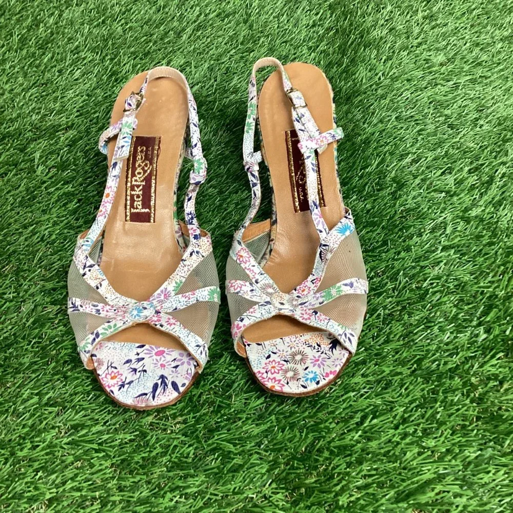 Jack Rogers Vintage Heeled Leather Sandal Floral Pastel 7M